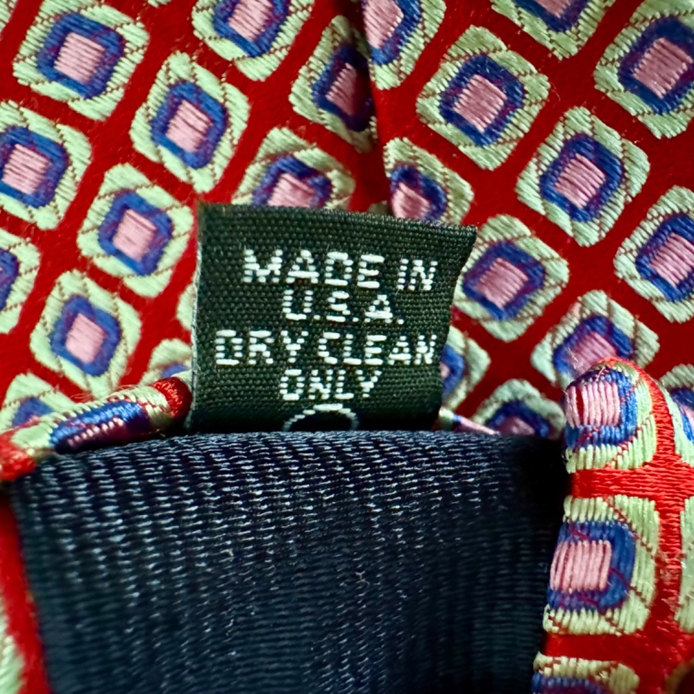 $275 - Holland & Sherry Red Blue Geometric Neck Tie - Saville Row - Made in USA - Picture 5 of 5